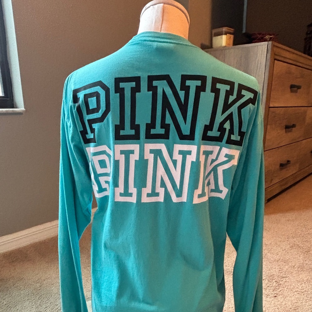 PINK teal long sleeve pocket tee